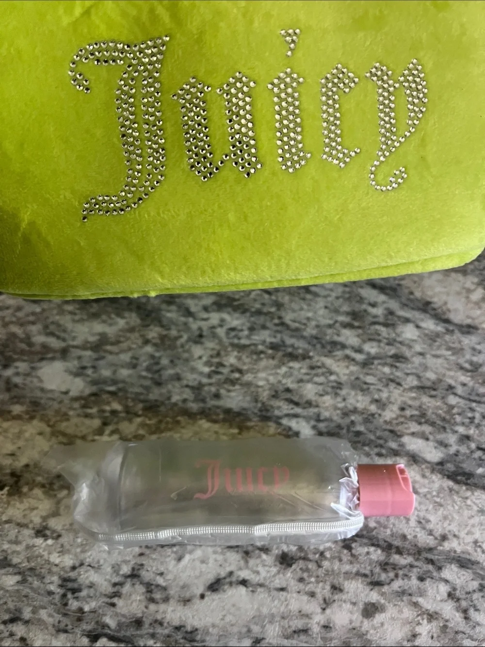 Juicy Couture Lime Green Velvet Cosmetic Bag with Rhinestone Logo